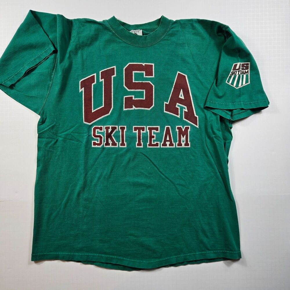 Vintage 90s USA Ski Team Green T Shirt Mens XL Galt Sand Made In USA Graphic Tee